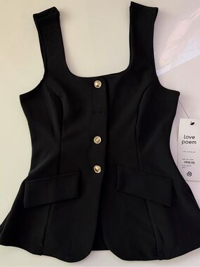 Black Button-Front Sleeveless Top with Gold Buttons